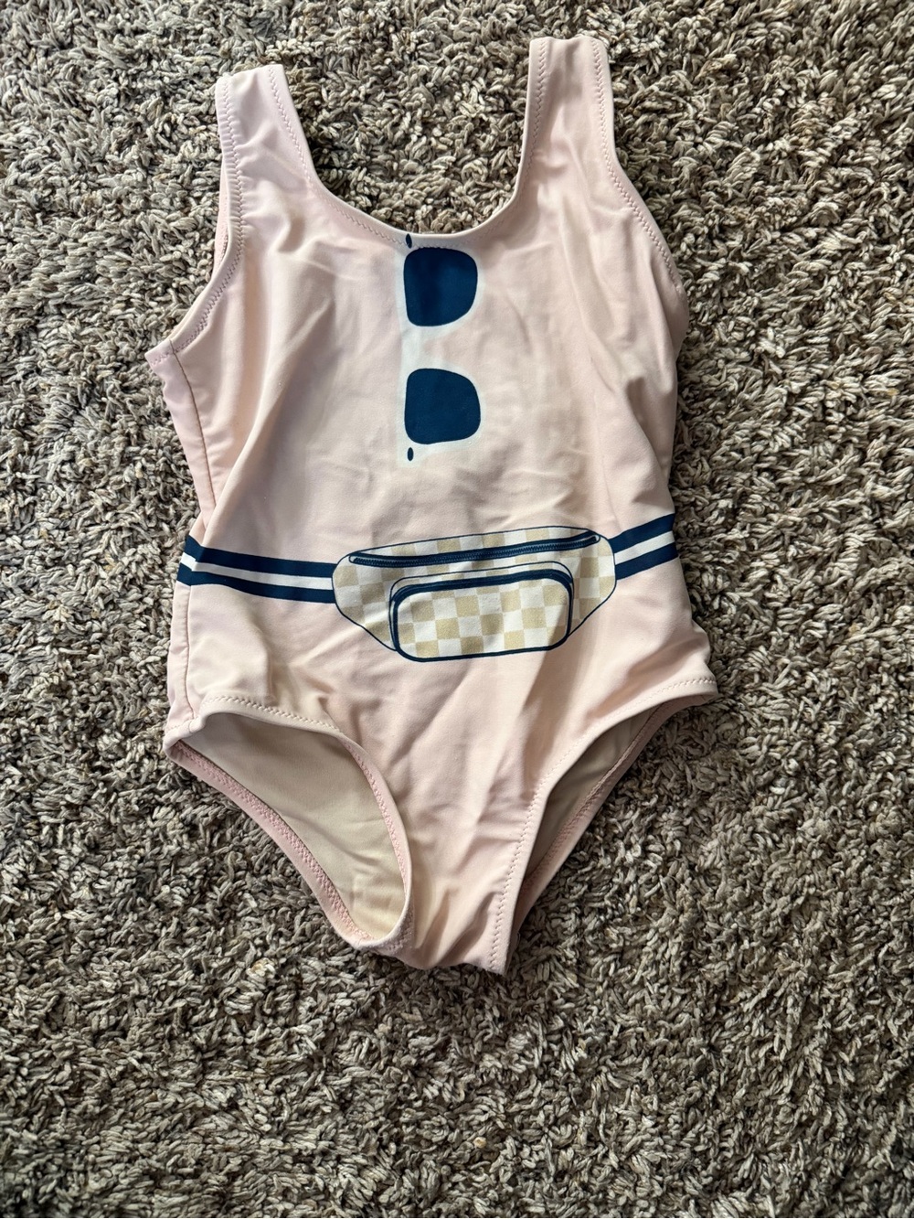 Kids Pink One-Piece Swimsuit with Blue Accent Print